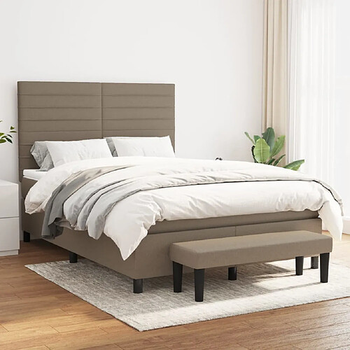 vidaXL Sommier à lattes de lit avec matelas Taupe 140x190 cm Tissu