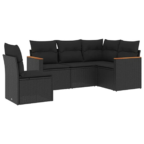 Maison Chic Ensemble de 5 Tables et chaises d'extérieur avec coussins,Salon de jardin noir résine tressée -GKD227004