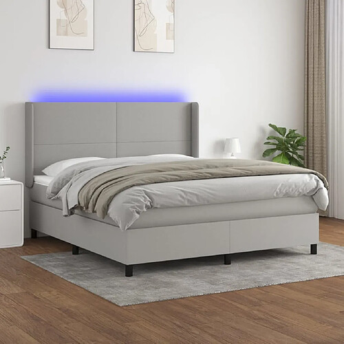 vidaXL Sommier à lattes de lit matelas LED Gris clair 180x200 cm Tissu