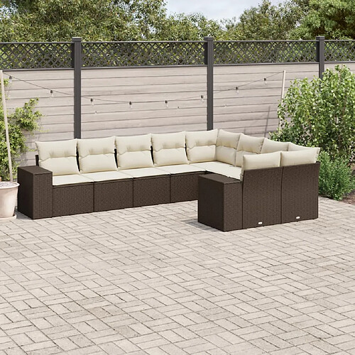 vidaXL Salon de jardin avec coussins 9 pcs marron résine tressée