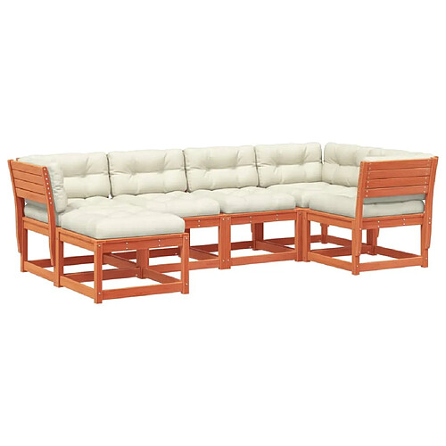 Maison Chic Salon de jardin 6 pcs avec coussins | Ensemble de Table et chaises | Mobilier d'Extérieur cire marron bois pin massif -GKD43192