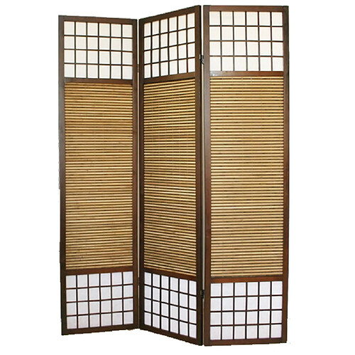 Pegane Paravent japonais avec bambou en bois de 3 Panneaux