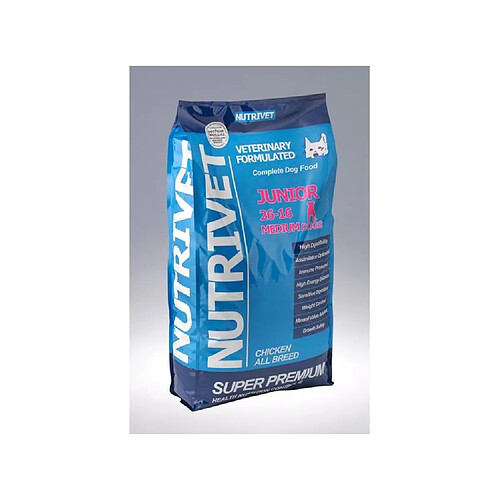 Nutrivet SUPER PREMIUM Croquettes chien junior 26/16 race moyen 0% blé - 15 kg