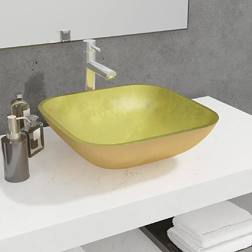 vidaXL Lavabo Verre 42x42x14 cm Doré