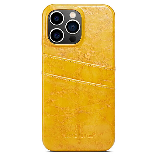 Coque en TPU + PU FIERRE SHANN avec porte-carte pour votre iPhone 14 Pro - jaune