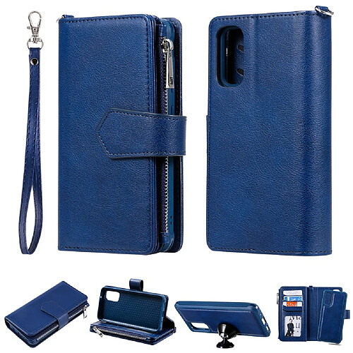 Etui en PU fermeture éclair magnétique détachable 2 en 1 avec support bleu pour votre Samsung Galaxy S20