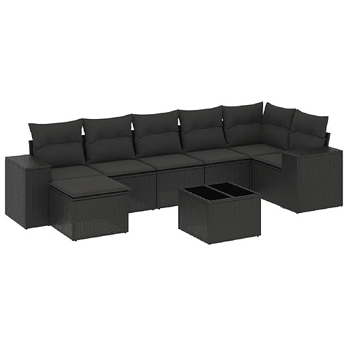 Maison Chic Salon de jardin 8 pcs avec coussins | Ensemble de Table et chaises | Mobilier d'Extérieur noir résine tressée -GKD18628