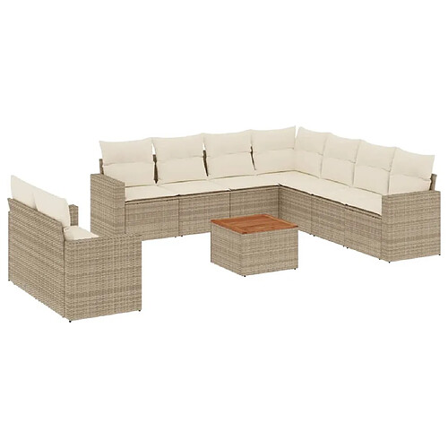 Maison Chic Salon de jardin avec coussins 10 pcs, Ensemble Tables et chaises de jardin, beige résine tressée -GKD806321