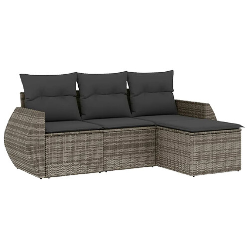 Maison Chic Salon de jardin 4 pcs avec coussins | Ensemble de Table et chaises | Mobilier d'Extérieur gris résine tressée -GKD89870