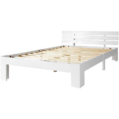 ComfortXL Lit Double En Bois Massif Avec Cadre De Lit, Tête De Lit Et Sommier à Lattes - 200 X 140 Cm