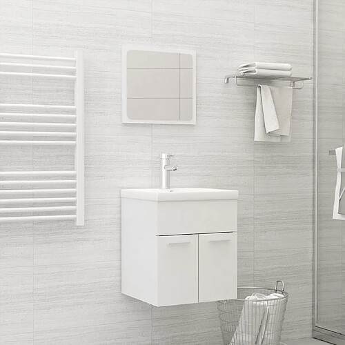 vidaXL Ensemble de meubles de salle de bain Blanc brillant Aggloméré