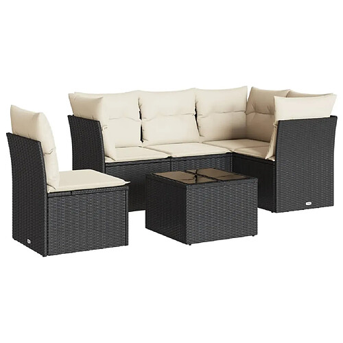 Maison Chic Salon de jardin 6 pcs avec coussins | Ensemble de Table et chaises | Mobilier d'Extérieur noir résine tressée -GKD82976