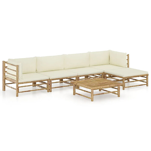 Maison Chic Salon de jardin 6 pcs + coussins - Mobilier/Meubles de jardin - Table et chaises d'extérieur blanc crème Bambou -MN54797