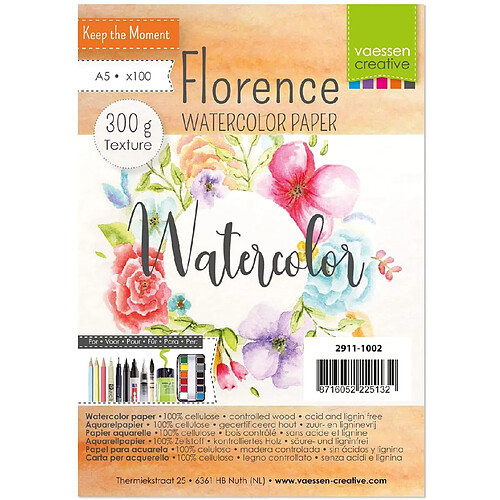 Vaessen Creative vaessen_creative Papier Aquarelle Florence A5, Ivoire, 300 GSM, Qualité d'artiste, Surface Texturée, 100 Feuilles pour Peindre, Handlettering, Projets d'art et Plus