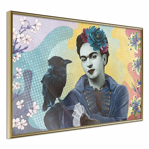 Paris Prix Affiche Murale Encadrée Frida with a Raven 60 x 40 cm Or