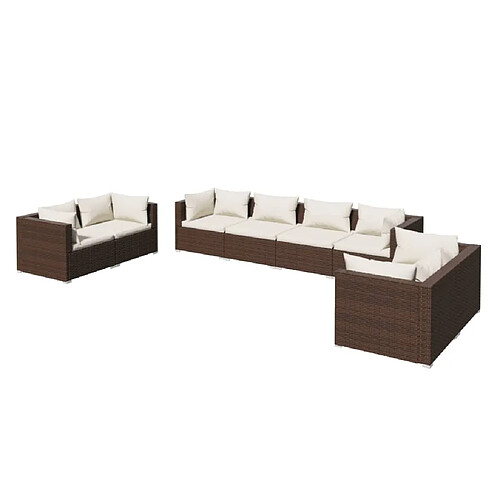 Maison Chic Salon de jardin 8 pcs + coussins - Mobilier/Meubles de jardin - Table et chaises d'extérieur Résine tressée Marron -MN84548