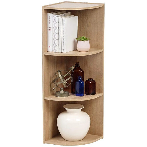 Iris Ohyama - Etagère d'angle 3 casiers / Etagère de rangement autoportante en bois MDF - Corner Bookcase CX-3C - Chêne clair, 29 x 29 x 87.2 cm