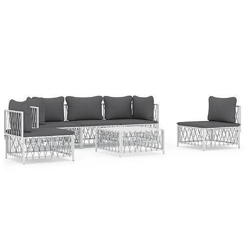 Maison Chic Salon de jardin 6 pcs avec coussins - Table et chaises d'extérieur - Mobilier/Meubles de jardin Moderne blanc acier -MN25603