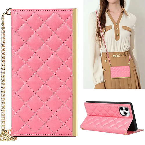 Etui en PU + TPU sac à bandoulière texturé avec miroir de maquillage et bandoulière rose pour votre Apple iPhone 11 Pro