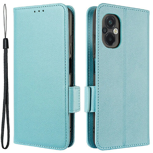 Etui en PU texture litchi, fermoir magnétique double avec support pour votre Xiaomi Poco M5 4G - bleu clair