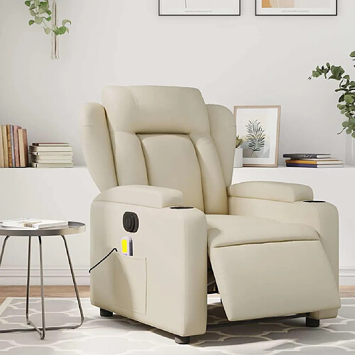 vidaXL Fauteuil de massage inclinable électrique crème similicuir