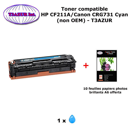 Toner générique Canon CRG731 Cyan pour imprimante Canon LBP7100C, LBP7110, LBP7110C, LBP7110Cw+10f PPA6 -T3AZUR