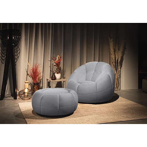 Courtois Laville Fauteuil avec pouf tissu gris clair - FIGO et FAGO