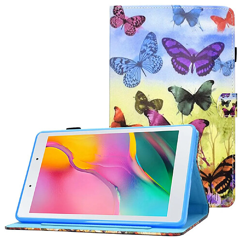 Etui en PU motif de lignes de piqûres avec support pour Samsung Galaxy Tab A 8.0 (2019) SM-T290 (Wi-Fi)/SM-T295 (LTE) - papillon coloré