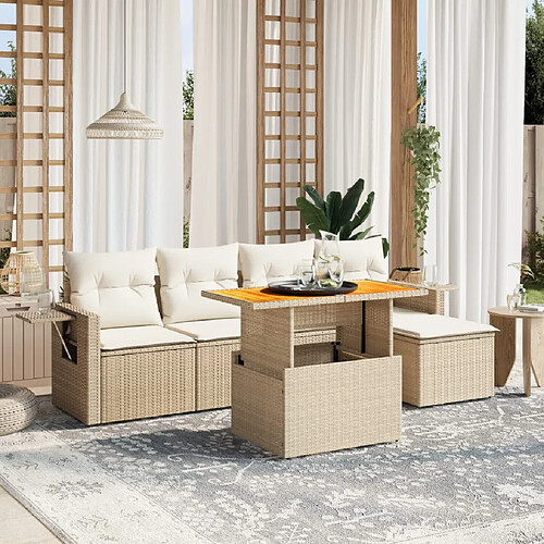 vidaXL Salon de jardin avec coussins 6 pcs beige résine tressée