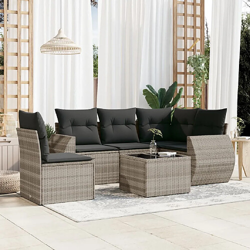 vidaXL Salon de jardin 6 pcs avec coussins gris clair résine tressée