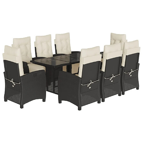 Maison Chic Ensemble à manger d'extérieur 9 pcs avec coussins,Salon de jardin noir résine tressée -GKD530074