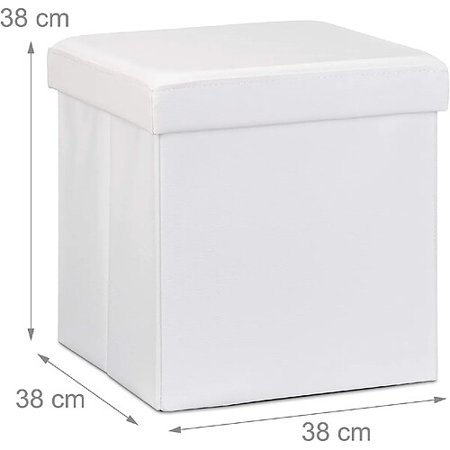 Helloshop26 Tabouret pouf banquette pliant meuble de rangement stable synthétique 38 cm blanc 13_0002806