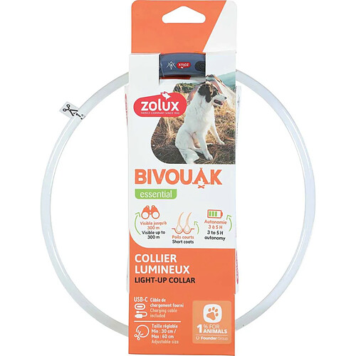 ZOLUX Collier lumineux pour chiens poils courts Bivouak bleu.