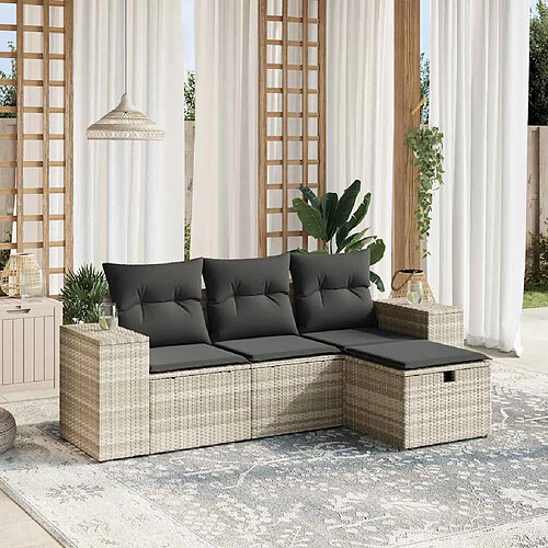 vidaXL Salon de jardin 4 pcs avec coussins gris clair résine tressée