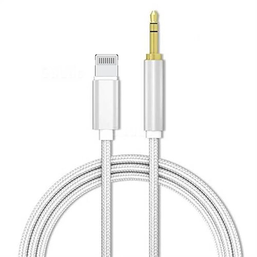 iLike AX3 Câble Lightning tressé durable vers prise audio stéréo 3,5 mm AUX Câble 1 m Argent