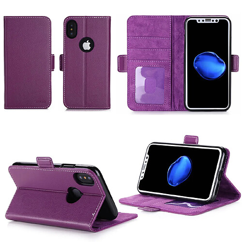 Apple iPhone X 5.8 pouces : Housse Portefeuille luxe violette Style Cuir avec stand - Etui violet coque de protection iPhoneX (iPhone Ten / 10 ans) avec porte cartes - Accessoires pochette XEPTIO : Exceptional case