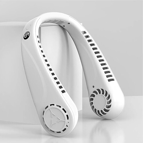 (Blanc) Ventilateur de Cou Portable à 5 Vitesses Refroidisseur Sans Lame de Tour de Cou Paresseux Rechargeable par USB