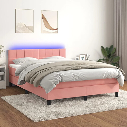 Sommier à lattes et LED,Cadre à lattes de lit avec matelas pour Adulte Rose 140x200 cm -MN58607