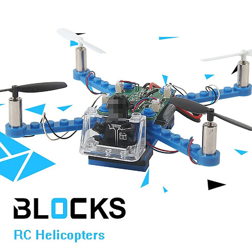 Universal Hélicoptère RC Bricolage Blocs de construction Drone 2.4G 4CH Mini 3D Brick Quadcopter Assemblage Jouet éducatif | Hélicoptère RC(Bleu)