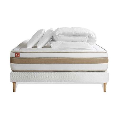 Marmottes & Co Pack prêt à dormir matelas LE RAFFINÉ 140x200cm Ressorts ensachés + Mémoire de forme BioVisco + sommier kit Blanc