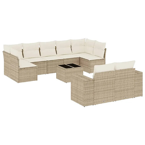 Maison Chic Salon de jardin avec coussins 10 pcs, Ensemble Tables et chaises de jardin, beige résine tressée -GKD395297