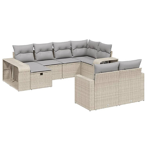 Maison Chic Salon de jardin avec coussins 10 pcs, Ensemble Tables et chaises de jardin, beige résine tressée -GKD946598