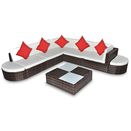 Maison Chic Salon de jardin 8 pcs + coussins - Mobilier/Meubles de jardin - Table et chaises d'extérieur Résine tressée Marron -MN50747