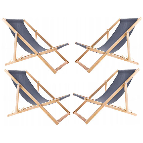 Lot de 4 chaises longues confortables en bois, WOODOK, grises, idéales pour la plage, le balcon, la terrasse