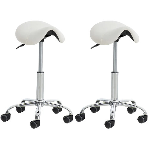 Decoshop26 Lot de 2 tabourets de travail cabinets médicaux les salons de beauté en métal chromé assise en PVC blanc 10_0002349