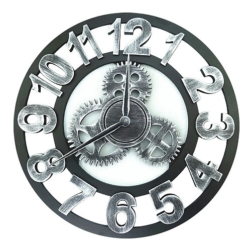 Wewoo Horloge murale Rétro en bois ronde à une facediamètre 50cm Argent