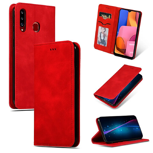 Wewoo Housse Coque Etui en cuir avec rabat horizontal magnétique pour Galaxy A20S Retro Skin Feel Business rouge