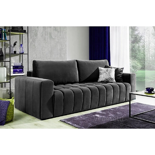 VENESETTI Canapé 3 places convertible et espace de rangement - Gris anthracite - en tissu velours de qualité luxe, LAZIO