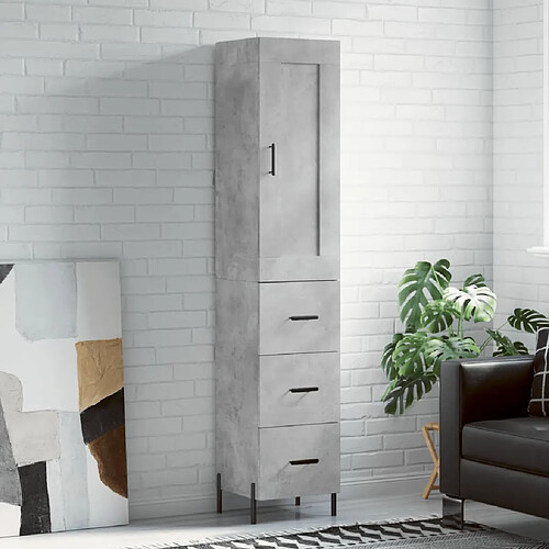 vidaXL Buffet haut Gris béton 34,5x34x180 cm Bois d'ingénierie