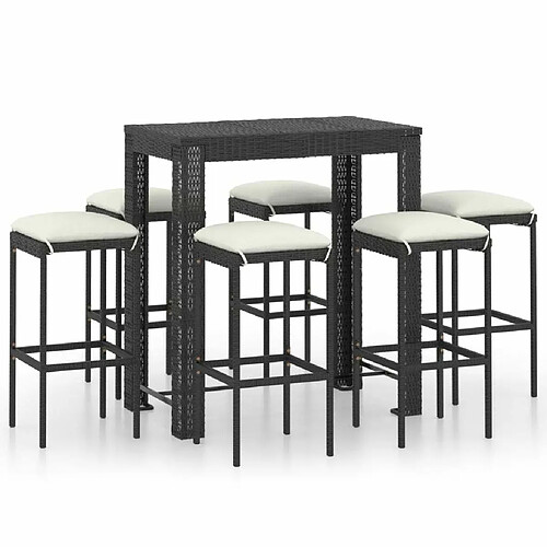 Maison Chic Ensemble de bar de jardin 7 pcs et coussins,Table + chaises + coussins de jardin Résine tressée Noir -GKD882819